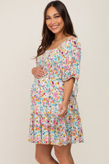 Mint Green Floral Smocked Square Neck Ruffle Maternity Dress