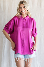 Magenta Satin Button Up Top