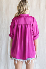 Magenta Satin Button Up Top