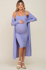 Lavender Ribbed Cardigan 2 Piece Maternity Set