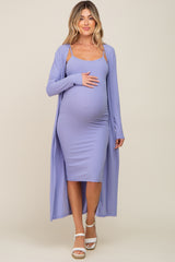 Lavender Ribbed Cardigan 2 Piece Maternity Set