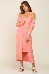 Peach Ribbed Cardigan 2 Piece Set