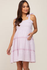 Lavender Printed Sleeveless Tiered Maternity Dress