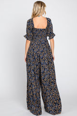 Navy Floral Smocked Jumpsuit