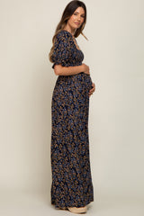 Navy Floral Smocked Maternity Jumpsuit