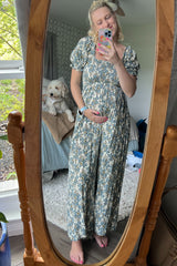 Cream Floral Smocked Maternity Jumpsuit