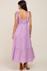 Lavender Checkered Sleeveless Tiered Maxi Dress