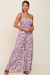 Lavender Floral Sweetheart Neck Maternity Jumpsuit