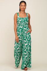 Green Floral Sweetheart Neck Jumpsuit