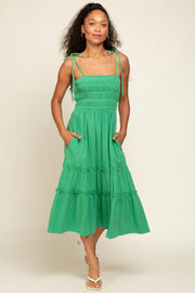 Green Sleeveless Tiered Midi Dress