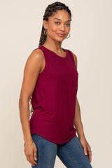 Burgundy Sleeveless Ribbed Pocked Top