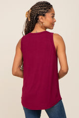 Burgundy Sleeveless Ribbed Pocked Top