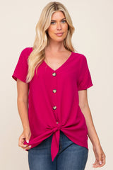 Magenta Button Tie Front Maternity Top