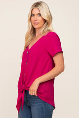 Magenta Button Tie Front Top