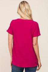 Magenta Button Tie Front Top