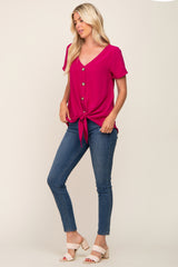 Magenta Button Tie Front Top