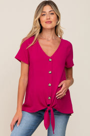 Magenta Button Tie Front Maternity Top