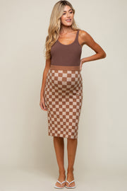 Beige Checkered Knit Maternity Skirt