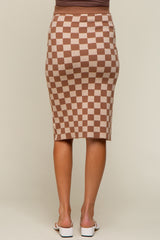 Beige Checkered Knit Maternity Skirt