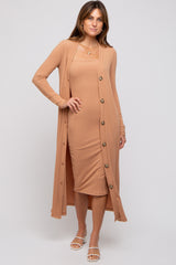 Camel Ribbed Maternity Dress Set