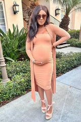 Camel Ribbed Maternity Dress Set