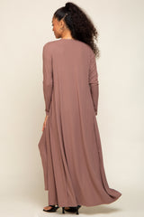 Mocha Ribbed Sleeveless Dress Cardigan Set