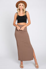 Mocha Ribbed Side Slit Maternity Midi Skirt