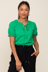 Green Ruffle Accent Tie Front Maternity Blouse