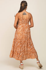 Rust Floral Tiered Midi Dress