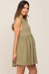 Olive Sleeveless Babydoll Maternity Mini Dress