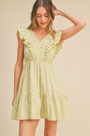 Green Ruffle Detail Mini Dress