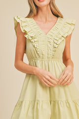 Green Ruffle Detail Mini Dress