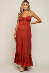 Rust Smocked Cutout Back Maternity Maxi Dress