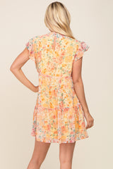 Orange Floral Chiffon Tiered Dress