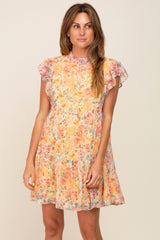 Orange Floral Chiffon Tiered Dress