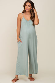 Light Olive Basic Cropped Wide Leg Maternity Jumpsuit