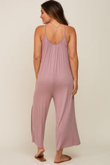 Mauve Basic Cropped Wide Leg Maternity Jumpsuit