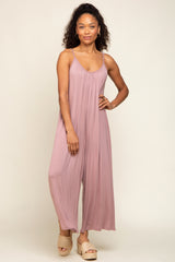 Mauve Basic Cropped Wide Leg Jumpsuit