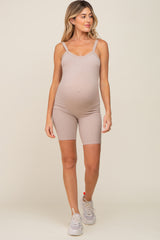 Taupe Rib Knit Sleeveless Maternity Romper