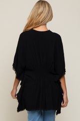 Black Fringe Maternity Dolman Sleeve Cover Up