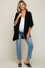 Black Fringe Maternity Dolman Sleeve Cover Up