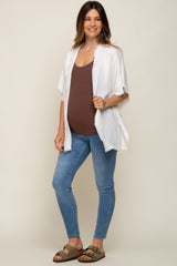 Ivory Fringe Maternity Dolman Sleeve Cover Up