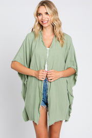 Light Olive Fringe Dolman Sleeve Cover Up