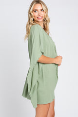 Light Olive Fringe Dolman Sleeve Cover Up