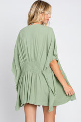 Light Olive Fringe Dolman Sleeve Cover Up