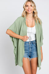 Light Olive Fringe Dolman Sleeve Cover Up