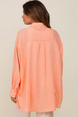 Peach Lightweight Sheer Button Down Maternity Blouse