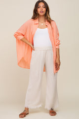 Peach Lightweight Sheer Button Down Maternity Blouse