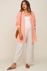 Peach Lightweight Sheer Button Down Maternity Blouse