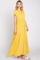 Yellow Short Sleeve Pocketed Maxi Dress